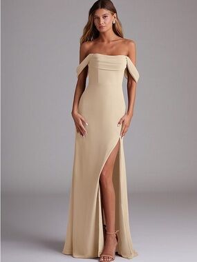 Chiffon Azazie Saige Bridesmaid Dress - Champagne NWT SIZE 10